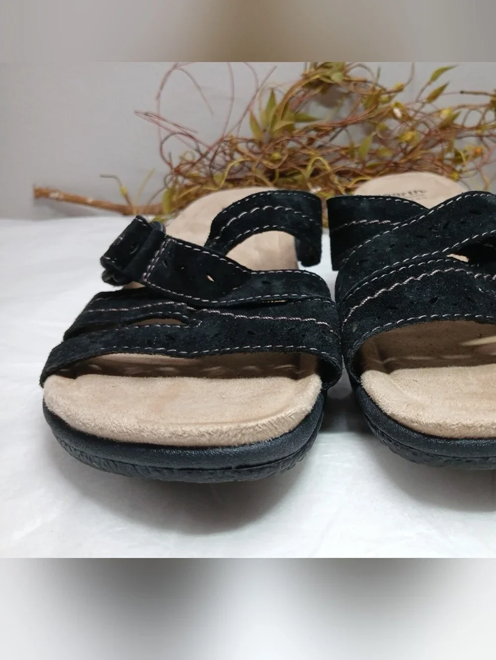 Earth Origins Black Suede Slide Sandals